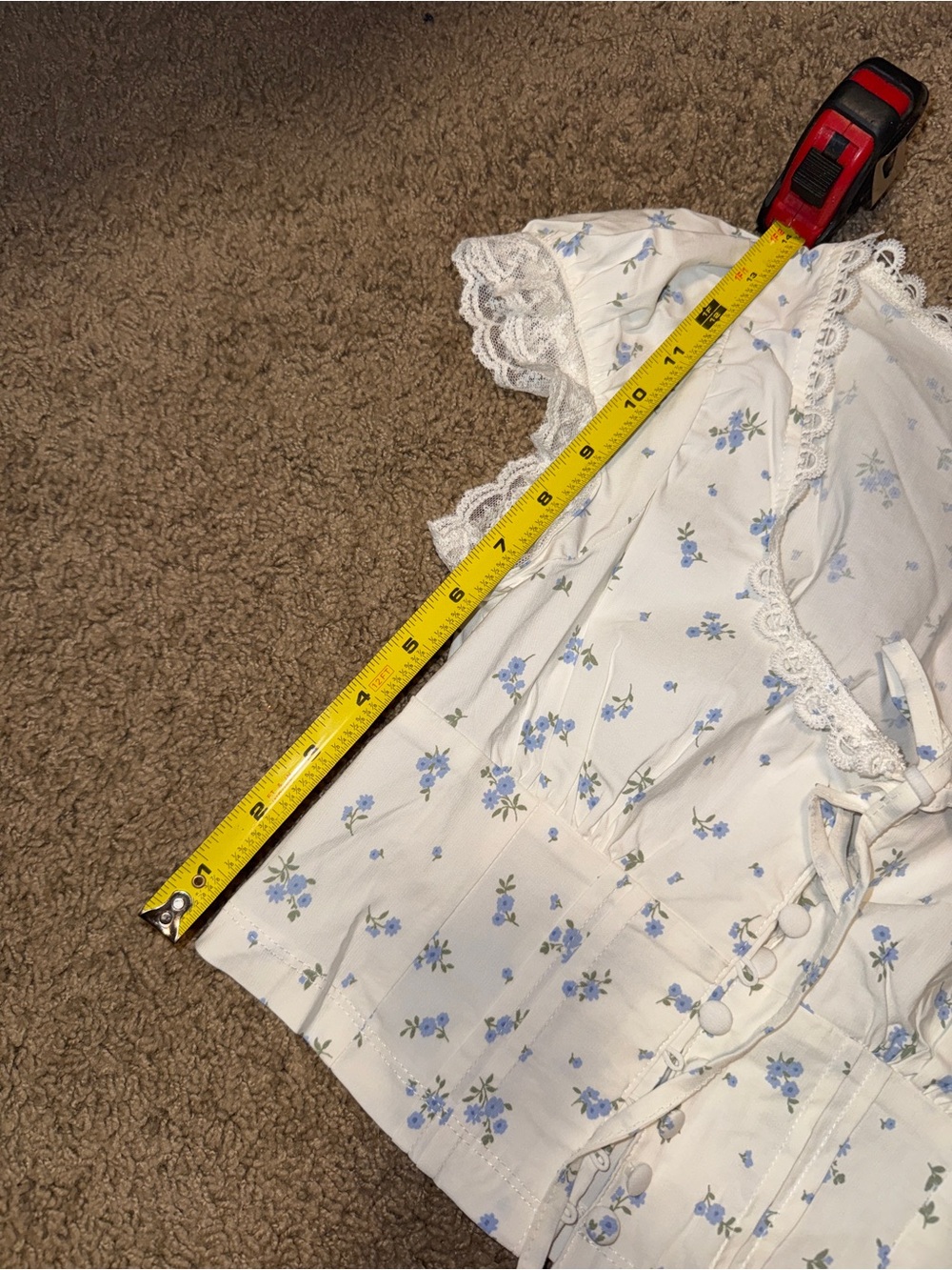 MINE Blue Floral Lace-Trim Crop Top - Picture 2 of 5